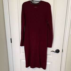 Women's Ribbed Long Sleeve Knit GAP Dress - Burgundy